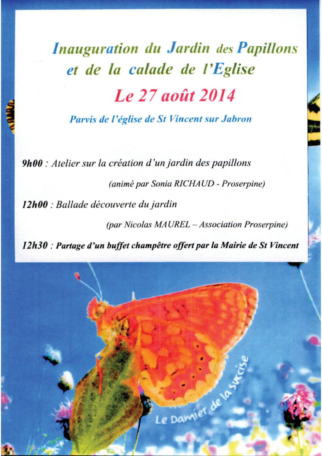 2014 08 27 Affichette Inauguration jardin des papillons